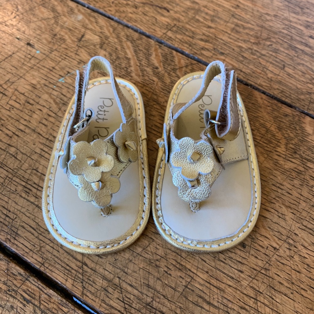 Petite Pas Leather Gold Baby Sandal
